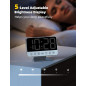 Réveil numérique chambre avec grand écran, réglage luminosité, 5 sons d'alarme, lumière nocturne argent