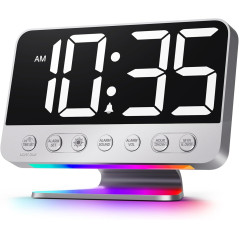 Digital Alarm Clock for Bedroom – Large Bold Numbers, Brightness Dimmer & 5 Alarms