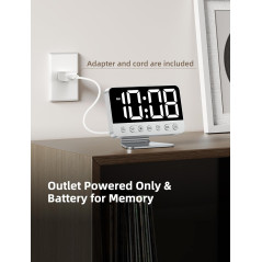 Digital Alarm Clock for Bedroom – Large Bold Numbers, Brightness Dimmer & 5 Alarms