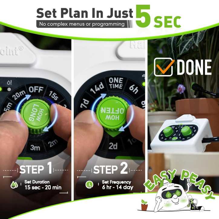 RAINPOINT Automatic Plant Waterer for 10-15 Indoor/Outdoor Pots, Adjustable Output, Battery Powered, IP54 Waterproof