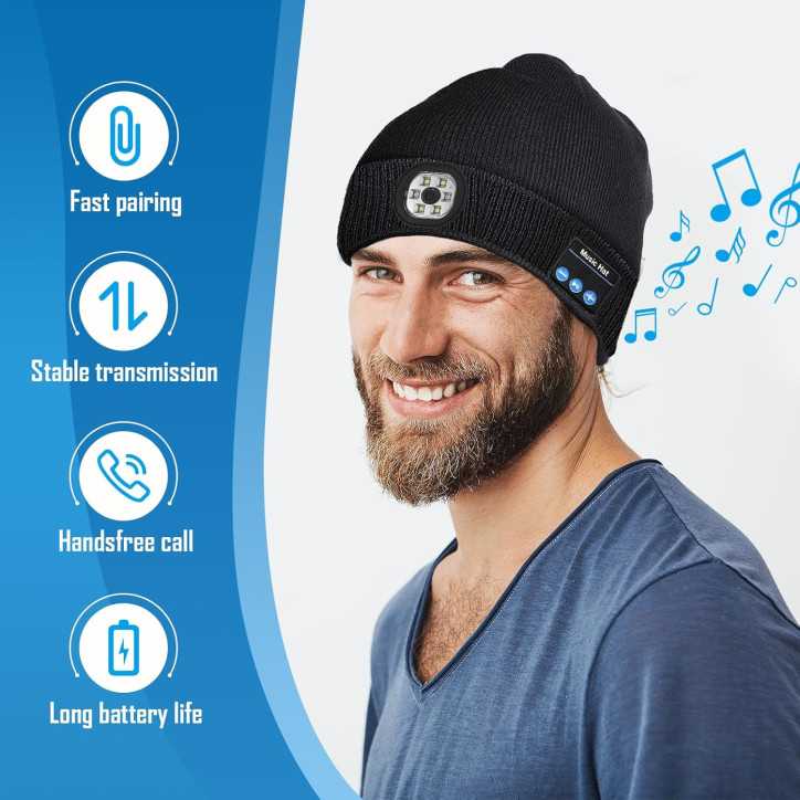 LED Bluetooth Beanie Hat - Cool Tech Gift for Men, Dad, Husband, Grandpa | Valentines, Birthday, Camping Gear