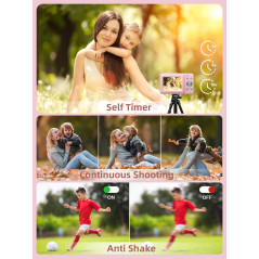 FHD 1080P Digital Point & Shoot Camera with 16X Zoom, Anti-Shake, 32GB Card - Compact Pink for Kids