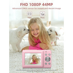 Compact Pink 1080P Digital Camera with 16X Zoom & 32GB Card for Kids