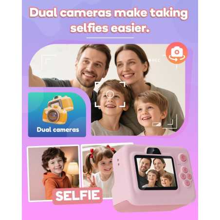 Kids Instant Print Camera 1080P - Portable Gift for Ages 3-12, Pink