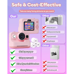 Kids Instant Print Camera 1080P - Portable Gift for Ages 3-12, Pink
