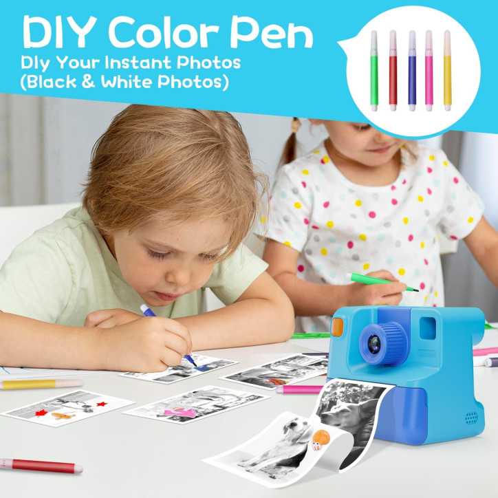 Appareil photo instantané pour enfants 3-12 ans, cadeau Noël/anniversaire, impression 3 rouleaux, 32G, bleu Appareil photo instantané pour enfants 3-12 ans, cadeau Noël/anniversaire, impression 3 rouleaux, 32G, bleu