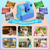 Appareil photo instantané pour enfants 3-12 ans, cadeau Noël/anniversaire, impression 3 rouleaux, 32G, bleu