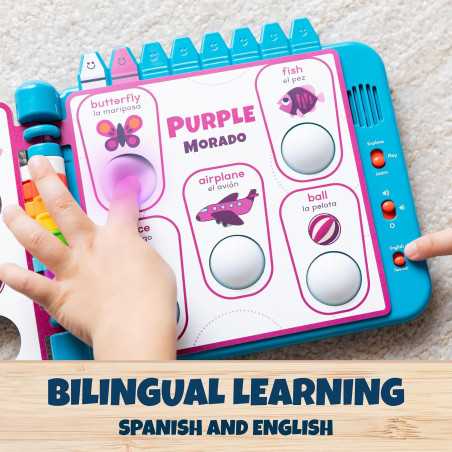 Chuckle & Roar Pop It! Colors Book – Bilingual Sensory Learning Toy with Play, Grow & Quiet Modes for Toddlers 1-4+