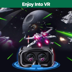 VR Headset with Controller, Anti-Blue Lens & Adjustable PD/Fl for iPhone 16/15/14/13/12 & Samsung 4.5-6.7