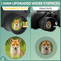 Aurosports 10x25 Compact Binoculars for Adults & Kids, Easy Focus, Low Light, Ideal for Bird Watching, Travel, and Outdoor A