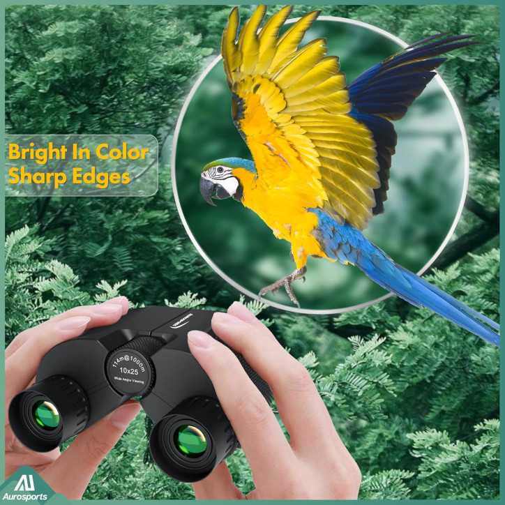 Aurosports 10x25 Compact Binoculars for Adults & Kids, Easy Focus, Low Light, Ideal for Bird Watching, Travel, and Outdoor A