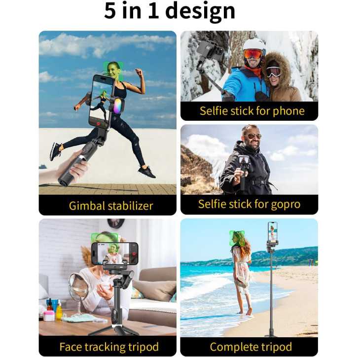 Stabilisateur AOCHUAN 4-en-1 pour smartphone, rotation 360°, suivi visage, télécommande sans fil - M1 Pro Noir Stabilisateur AOCHUAN 4-en-1 pour smartphone, rotation 360°, suivi visage, télécommande sans fil - M1 Pro Noir