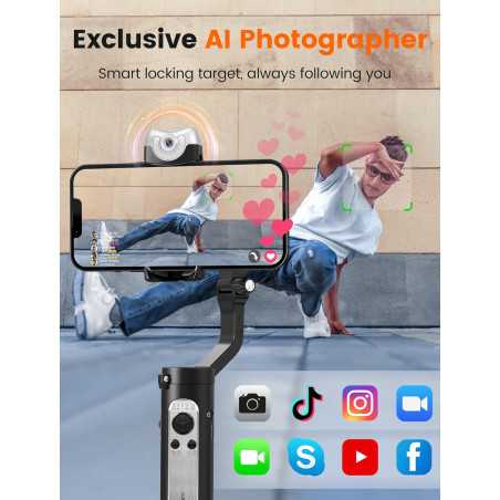 Stabilisateur Hohem iSteady V2S 3-Axes pour Smartphone avec Suivi IA, Lumière, Portable et Pliable