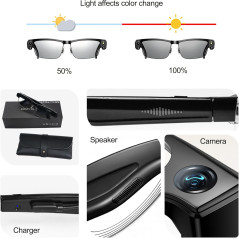 Lunettes AI avec Caméra 8MP, Traduction & Audio Open-Ear