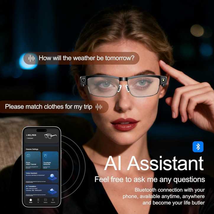 AI Smart Glasses with 8MP Camera, Real-Time Translation, Voice Assistant, Open-Ear Audio & Auto Color Lenses AI Smart Glasses with 8MP Camera, Real-Time Translation, Voice Assistant, Open-Ear Audio & Auto Color Lenses