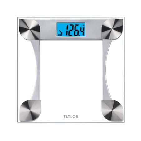 Pèse-personne numérique Taylor, mesure précise jusqu'à 200 kg, plateforme stable, fonction batterie, design clair