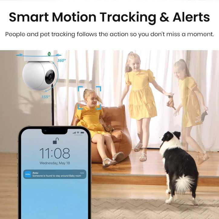 aosu 2K Indoor Security Camera, Baby & Pet Monitor, 360° View, Motion Tracking, IR Night Vision, Alexa Compatible