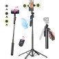 Trépied 71 avec suivi automatique visage, lumière, rotation 360°, télécommande rechargeable pour iPhone/Android/GoPro
