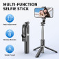 Selfie Stick Trépied 3-en-1 Extensible & Portable avec Télécommande Sans Fil Compatible iPhone et Android