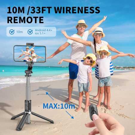 All-in-One Extendable Selfie Stick Tripod with Wireless Remote for iPhone 17-12, Galaxy, OnePlus & More