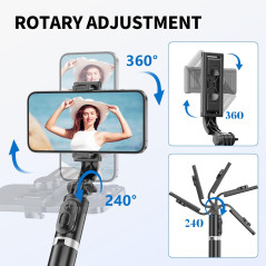 Selfie Stick Trépied Tout-en-Un Portable avec Télécommande