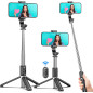 Selfie Stick Trépied 3-en-1 Extensible & Portable avec Télécommande Sans Fil Compatible iPhone et Android