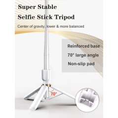 Selfie Stick Trépied 46'' avec Télécommande et Lumière LED