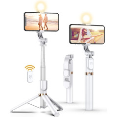 Selfie Stick Trépied 46'' avec Télécommande et Lumière LED