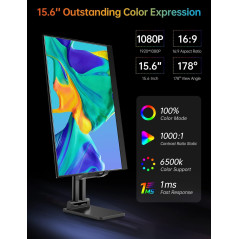 VILVA 15.6 Portable 1080P FHD IPS Monitor with USB-C, HDMI, Speakers & Cover for Laptop/PC/Phone/Xbox/PS4