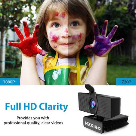 NexiGo N60 Webcam HD 1080P avec Microphone, Couverture Confidentialité, USB, Plug & Play pour Zoom/Skype