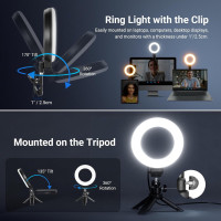 NEEWER 5 Ring Light with Desk Tripod & Clip-On for Video Conferencing, Streaming, Remote Work, BR60