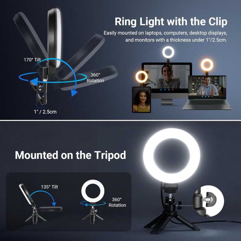 NEEWER 5 Ring Light with Tripod Stand for Zoom, Streaming & Video Calls