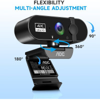 AOC 4K Webcam with Microphone, Noise Cancellation & Privacy Cover