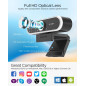 Webcam 1080P avec Microphone & Cache Confidentialité USB Plug & Play pour Appels Vidéo & Streaming