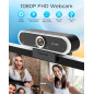1080P Webcam with Microphone & Privacy Cover, USB Plug & Play, Auto Light Correction for Video Calls & Streaming