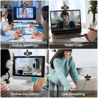 1080P HD Webcam with Noise-Cancel Mic, Privacy Cover & Auto Light Correction