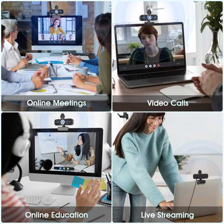 Webcam 1080P Full HD avec Micro Anti-Bruit, Correction Lumière, Cache Vie Privée, USB Plug & Play Webcam 1080P Full HD avec Micro Anti-Bruit, Correction Lumière, Cache Vie Privée, USB Plug & Play