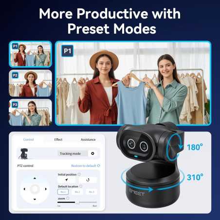 EMEET PIXY Caméra PTZ 4K AI, Autofocus Rapide, Streaming