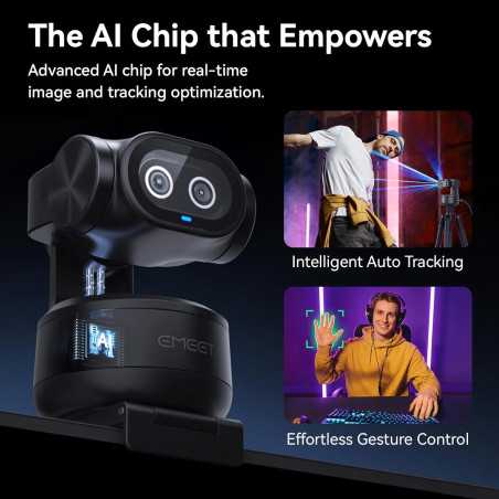 EMEET PIXY Caméra PTZ 4K AI, Autofocus PDAF 0.2s, Suivi IA, 3 Micros, Commandes Gestuelles, Streaming