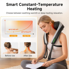 Massageur Cou 6D Shiatsu Chauffant Sans Fil - Soulagement Douleur
