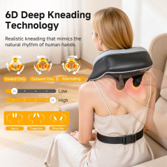 Massageur Cou 6D Shiatsu Chauffant Sans Fil - Soulagement Douleur