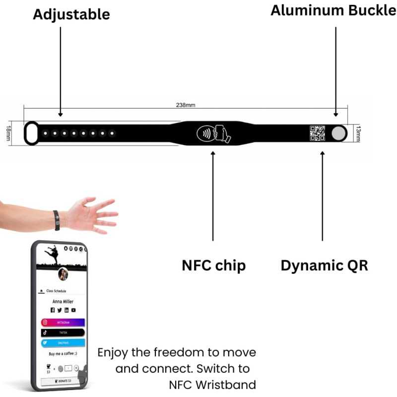 Tap NFC Wristband - Digital Business Card Bracelet, No Fees, iPhone & Android