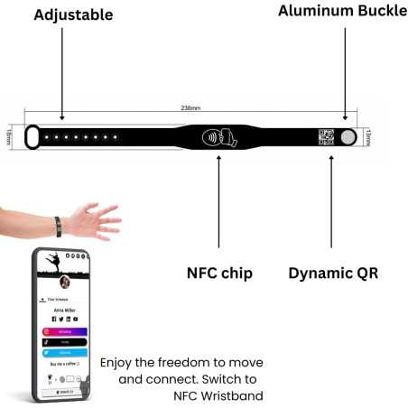 Tap NFC Wristband - Digital Business Card Bracelet, No Fees, iPhone & Android