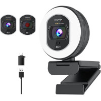 4K Webcam with Ring Light, Autofocus & Privacy Cover for Streaming