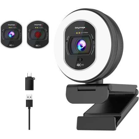 4K Webcam with Ring Light, Autofocus & Privacy Cover for Streaming