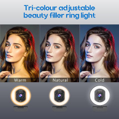 4K Autofocus Webcam with Ring Light, TOF, 1080P 60FPS, Privacy Cover & Mic – Perfect for Zoom/Skype/Meet