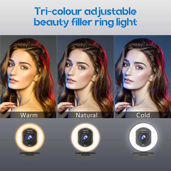 4K Autofocus Webcam with Ring Light, TOF, 1080P 60FPS, Privacy Cover & Mic – Perfect for Zoom/Skype/Meet 4K Autofocus Webcam with Ring Light, TOF, 1080P 60FPS, Privacy Cover & Mic – Perfect for Zoom/Skype/Meet