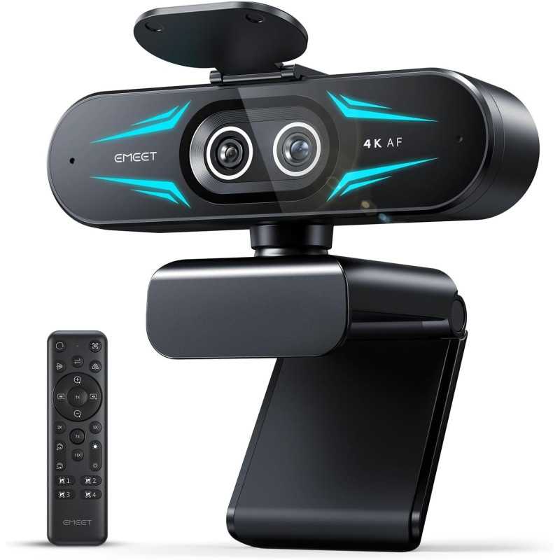 EMEET C60E 4K Webcam Dual-Camera, 11X Zoom, RGB Lighting & Remote