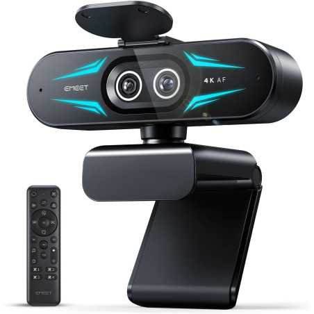 EMEET C60E 4K Webcam Dual-Camera, 11X Zoom, RGB Lighting & Remote