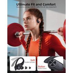 PocBuds Écouteurs Bluetooth Sans Fil 80h Autonomie Charge Sans Fil Étui Affichage Numérique IPX7 Noir